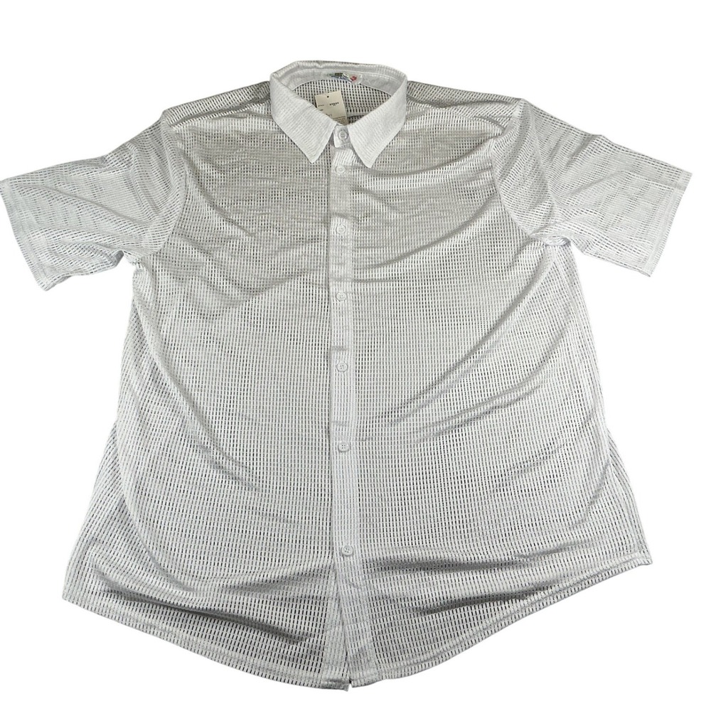 Indie Boutique Button Up Shirt Mens XL White Textured Short Sleeve NWT